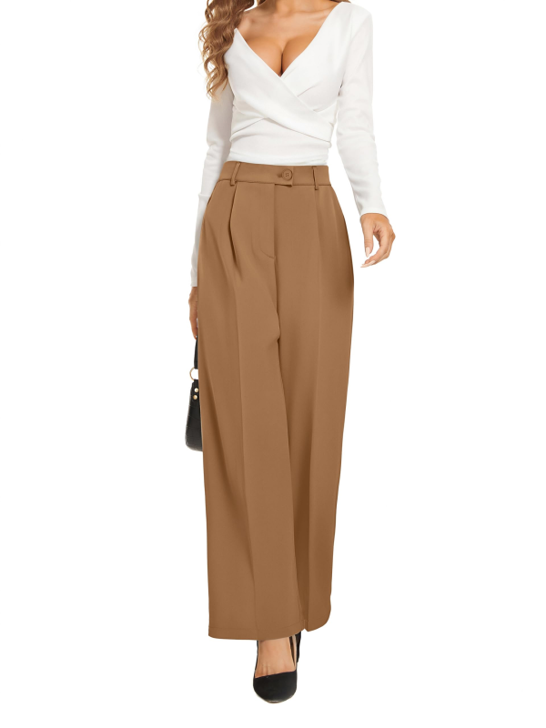 Women’s High Waist Work Pants – Business Casual Wide Leg Office Trousers with Pockets