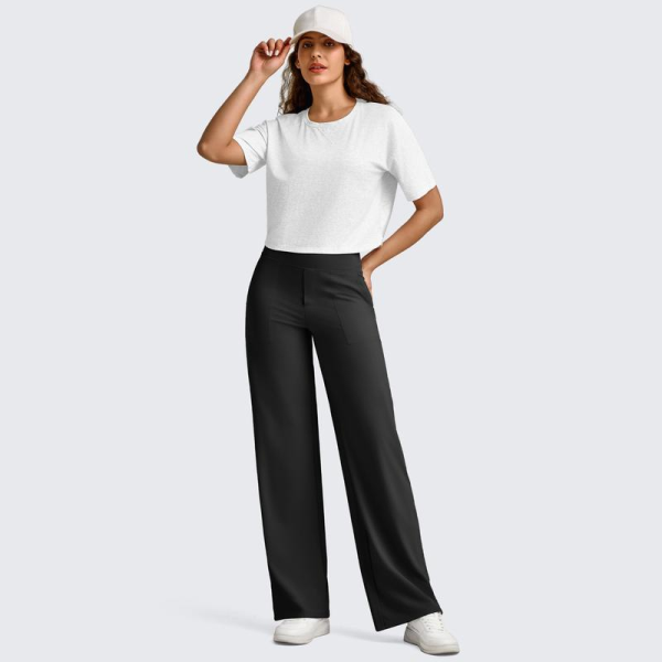 Women’s High Waist Wide Leg Pants – Yoga Dress Work Trousers with Pockets