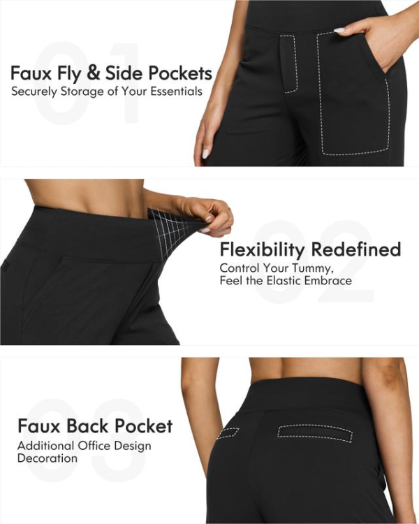 Women’s High Waist Wide Leg Pants – Yoga Dress Work Trousers with Pockets