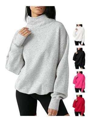 Women’s Oversized Turtleneck Sweatshirt – Cozy Long Sleeve Pullover Casual Top for Fall & Winter
