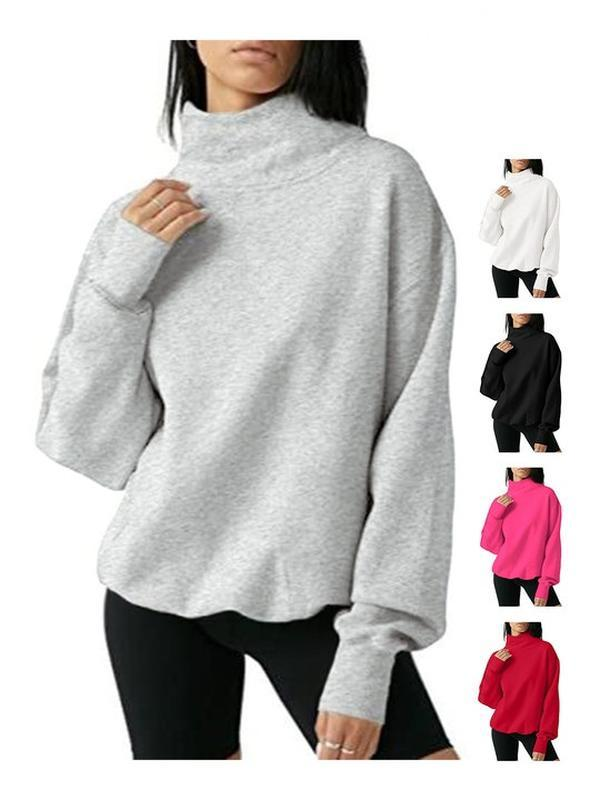 Women’s Oversized Turtleneck Sweatshirt – Cozy Long Sleeve Pullover Casual Top for Fall & Winter