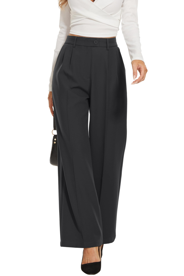 Women’s High Waist Work Pants – Business Casual Wide Leg Office Trousers with Pockets