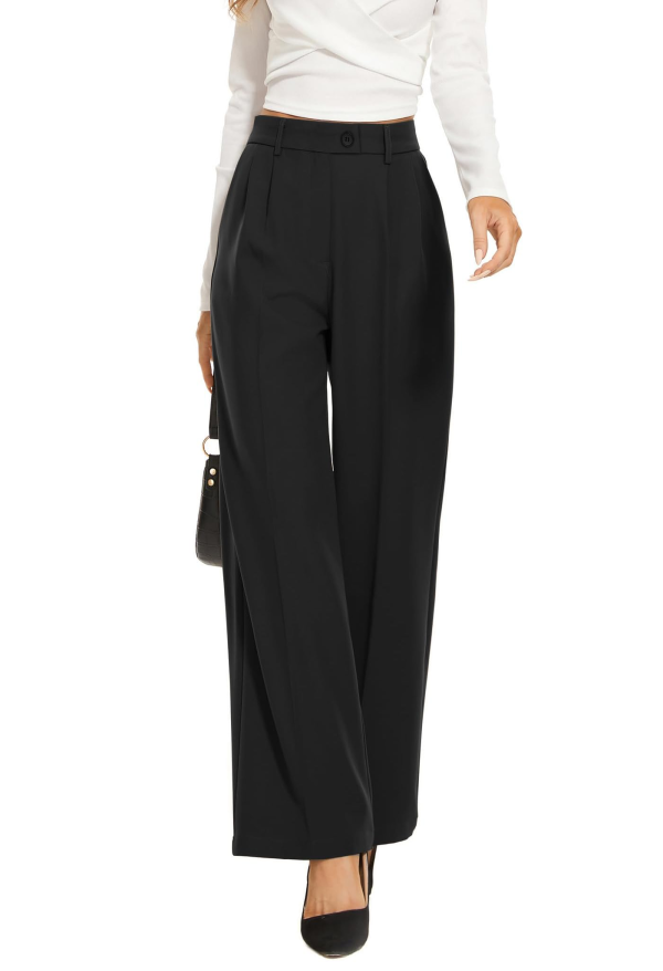 Women’s High Waist Work Pants – Business Casual Wide Leg Office Trousers with Pockets