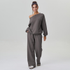 Women’s Cozy Two Piece Lounge Set – Off Shoulder Top & Wide Leg Trousers Co-ord