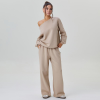 Women’s Cozy Two Piece Lounge Set – Off Shoulder Top & Wide Leg Trousers Co-ord