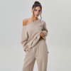 Women’s Cozy Two Piece Lounge Set – Off Shoulder Top & Wide Leg Trousers Co-ord