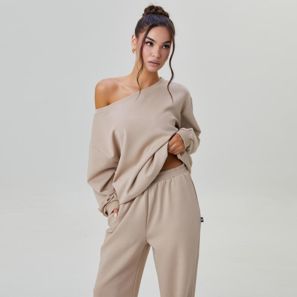 Women’s Cozy Two Piece Lounge Set – Off Shoulder Top & Wide Leg Trousers Co-ord