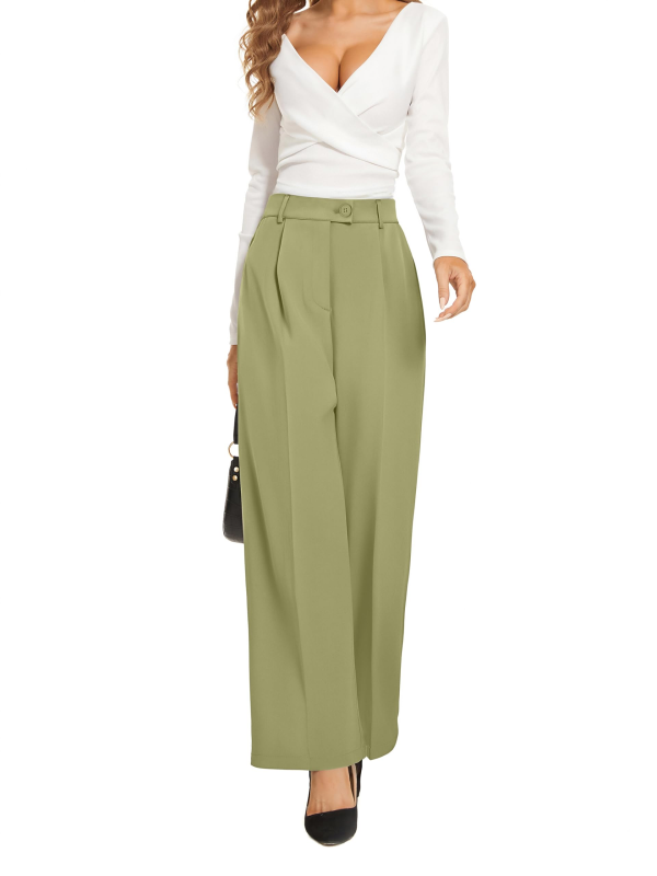 Women’s High Waist Work Pants – Business Casual Wide Leg Office Trousers with Pockets