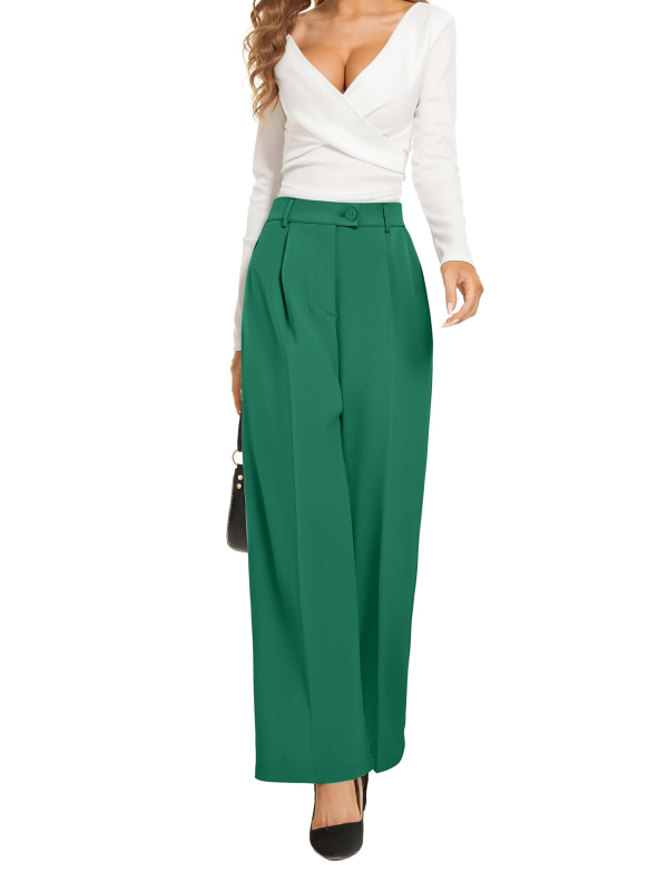 Women’s High Waist Work Pants – Business Casual Wide Leg Office Trousers with Pockets