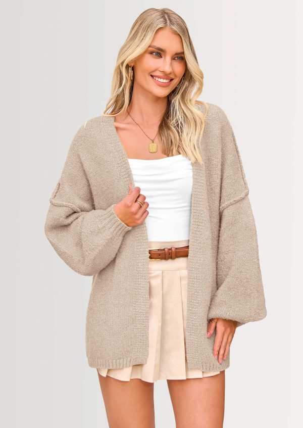 PRETTYGARDEN Womens Oversized Cardigan Sweaters Fall Long Lantern Sleeve Knit Open Front Lightweight Sweate (1) Oversized Lantern Sleeve Knit Cardigan – Soft Lightweight Open Front Sweater for Women