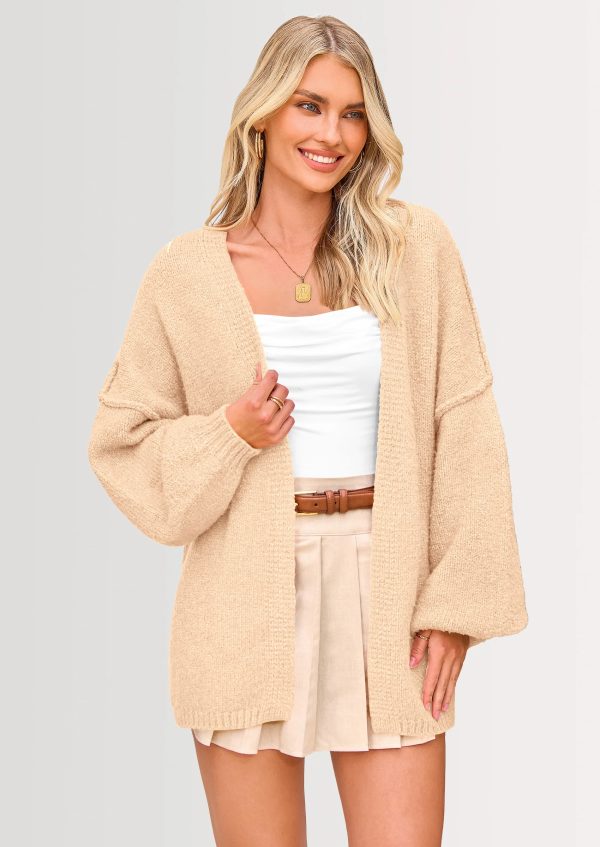 PRETTYGARDEN Womens Oversized Cardigan Sweaters Fall Long Lantern Sleeve Knit Open Front Lightweight Sweate (2) Oversized Lantern Sleeve Knit Cardigan – Soft Lightweight Open Front Sweater for Women