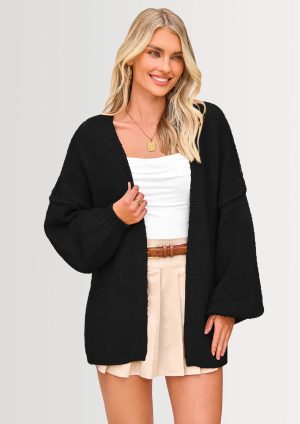 Oversized Lantern Sleeve Knit Cardigan – Soft Lightweight Open Front Sweater for Women
