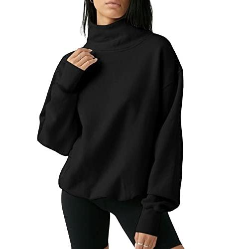 Women’s Oversized Turtleneck Sweatshirt – Cozy Long Sleeve Pullover Casual Top for Fall & Winter
