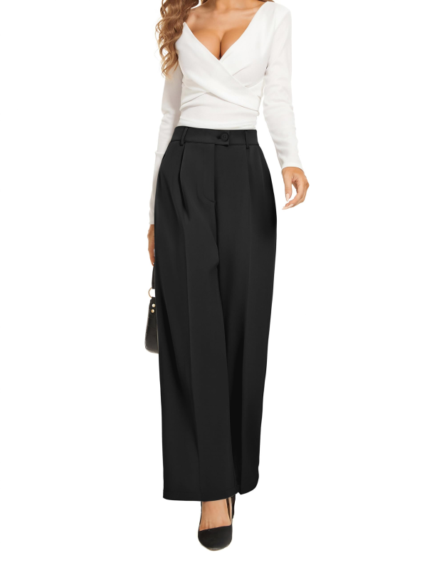 Women’s High Waist Work Pants – Business Casual Wide Leg Office Trousers with Pockets