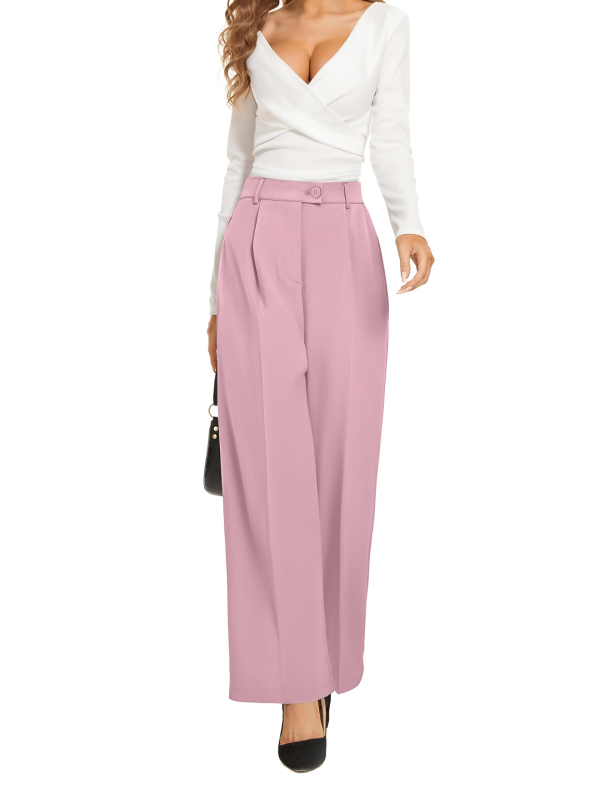 Women’s High Waist Work Pants – Business Casual Wide Leg Office Trousers with Pockets